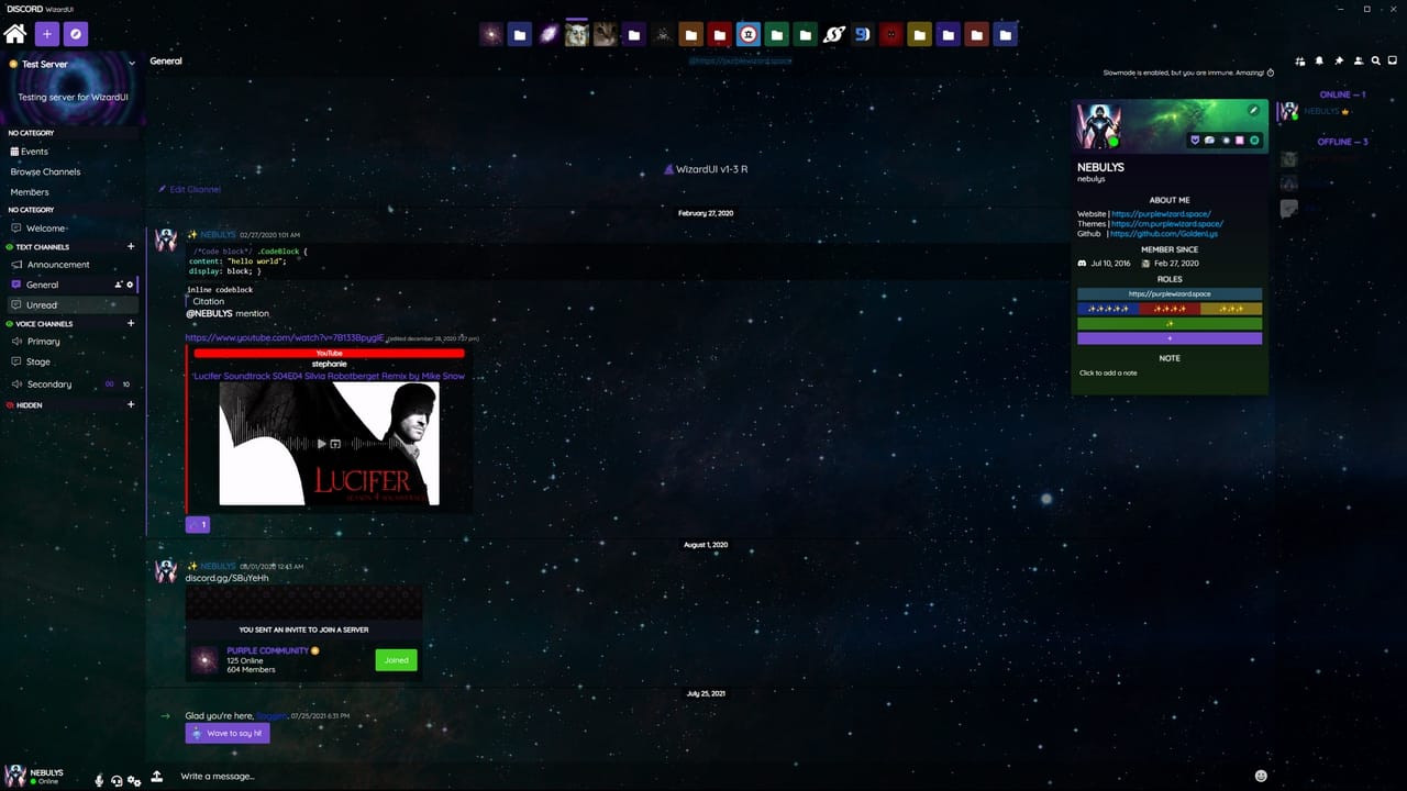 Interface de configurações do Nightcord